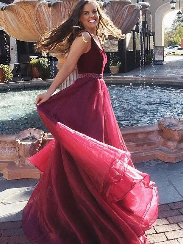 A Line V Neck Floor Length Burgundy Prom Dresses, Burgundy Formal Dresses, Maroon Evening Dresses A Line V Neck Floor Length Burgundy Prom Dresses, Burgundy Formal Dresses, Maroon Evening Dresses