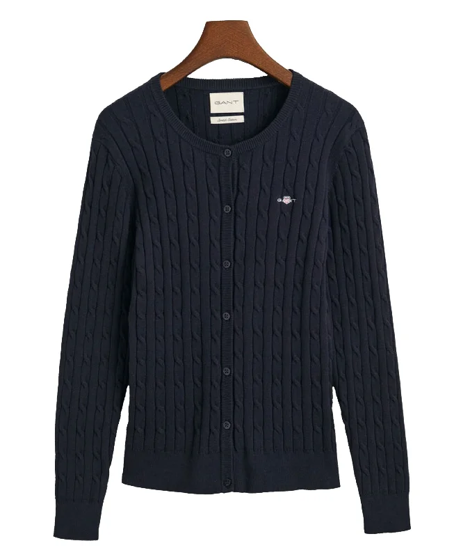 Stretch Cotton Cable Cardigan - Evening Blue Thin Thick Dense