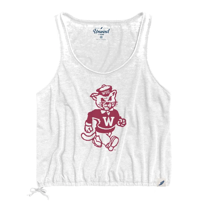Ladies White Drawstring Butch Tank cropped tank top