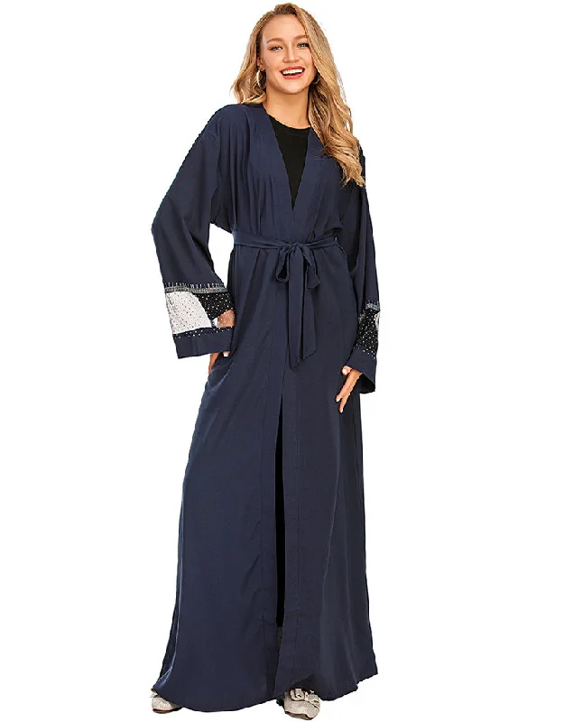 Muslim Cardigan for Women with Mesh Stitching and Hot Drilling Terry Blend Velvet Blend Canvas Blend Muslim Cardigan for Women with Mesh Stitching and Hot Drilling Terry Blend Velvet Blend Canvas Blend