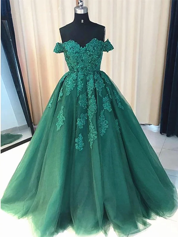 Custom Made Off Shoulder Emerald Green Lace Prom Dresses, Green Formal Dresses, Lace Prom Gown Custom Made Off Shoulder Emerald Green Lace Prom Dresses, Green Formal Dresses, Lace Prom Gown
