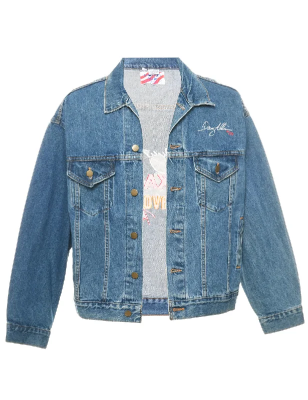 Medium Wash Denim Jacket - XL Print Jacket Jacquard Jacket Embroidered Jacket