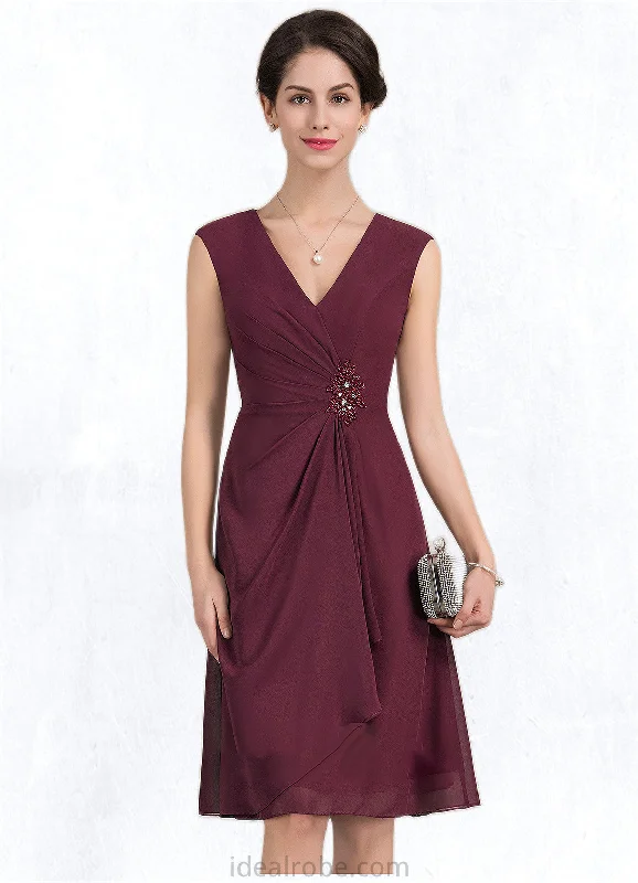 Krista A-Line V-neck Knee-Length Chiffon Mother of the Bride Dress With Beading Sequins Cascading Ruffles STK126P0014750 Krista A-Line V-neck Knee-Length Chiffon Mother of the Bride Dress With Beading Sequins Cascading Ruffles STK126P0014750