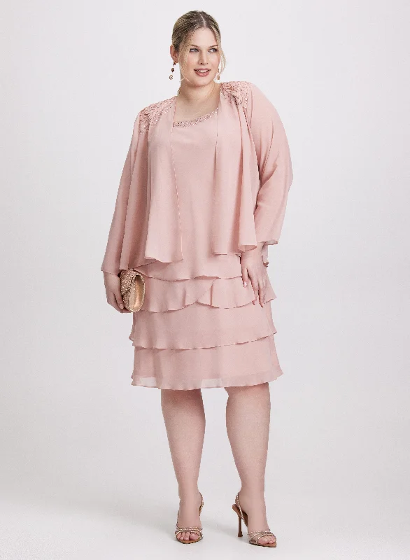 Chiffon Tiered Dress & Jacket Set Plaid Jacket Tartan Jacket Houndstooth Jacket