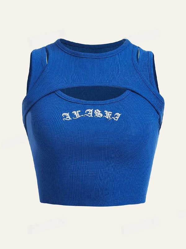SHEIN EZwear Letter Graphic Cut Out 2 In 1 Tank Top SD soft tank top