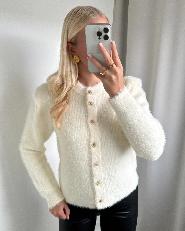 Y.A.S cardigan mey knit birch Beaded Cardigan Sequined Faux Fur