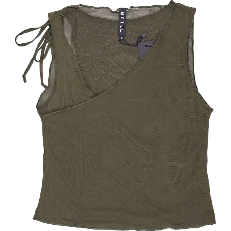 Motel Khaki Moni Tie Tank Top Mesh cherry red tank