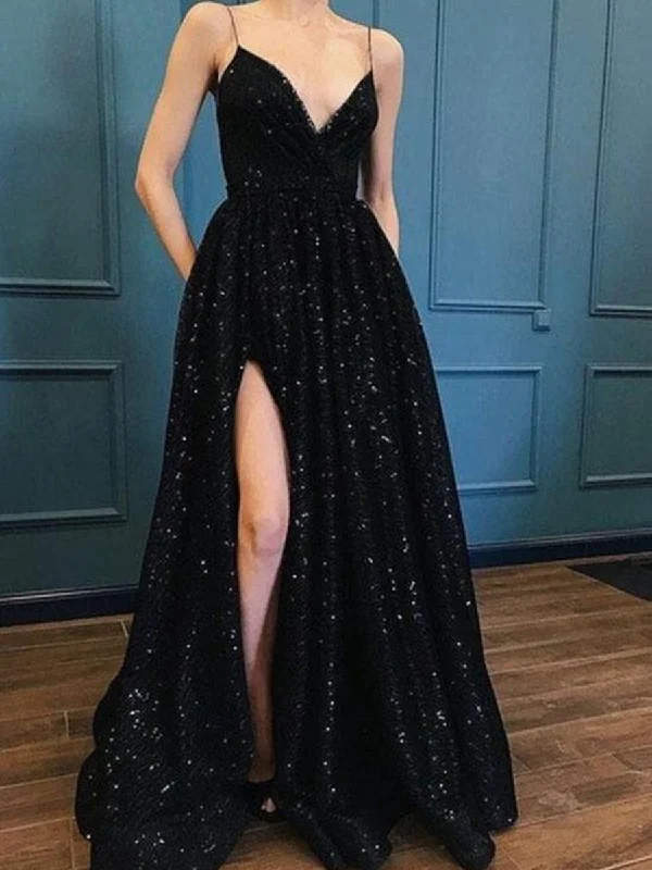 A Line V Neck Black Lace Prom Dress, Black Lace Evening Dress, Black V Neck Formal Dress A Line V Neck Black Lace Prom Dress, Black Lace Evening Dress, Black V Neck Formal Dress
