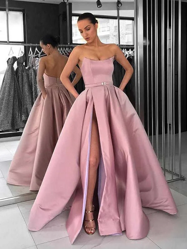 Custom Made Pink Prom Gown with High Leg Slit, Pink Formal Graduation Dresses, High Slit Evening Dresses Custom Made Pink Prom Gown with High Leg Slit, Pink Formal Graduation Dresses, High Slit Evening Dresses