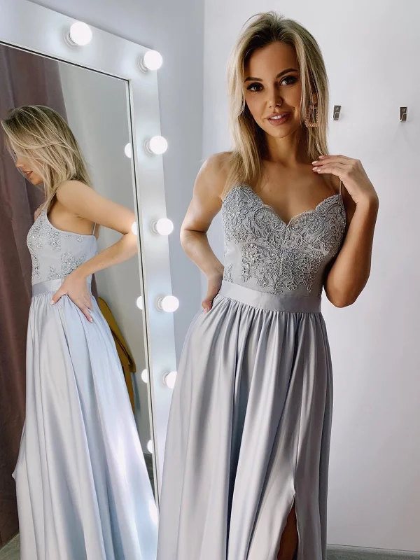 V Neck Gray/Red/Burgundy Long Lace Prom Dresses, Long Lace Formal Graduation Evening Dresses V Neck Gray/Red/Burgundy Long Lace Prom Dresses, Long Lace Formal Graduation Evening Dresses