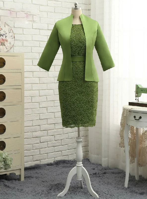 Modern Mother Of The Bride Dresses Sheath Knee Length With Jacket Stand-Up Collar Roll-Neck Collar Turtle Neck