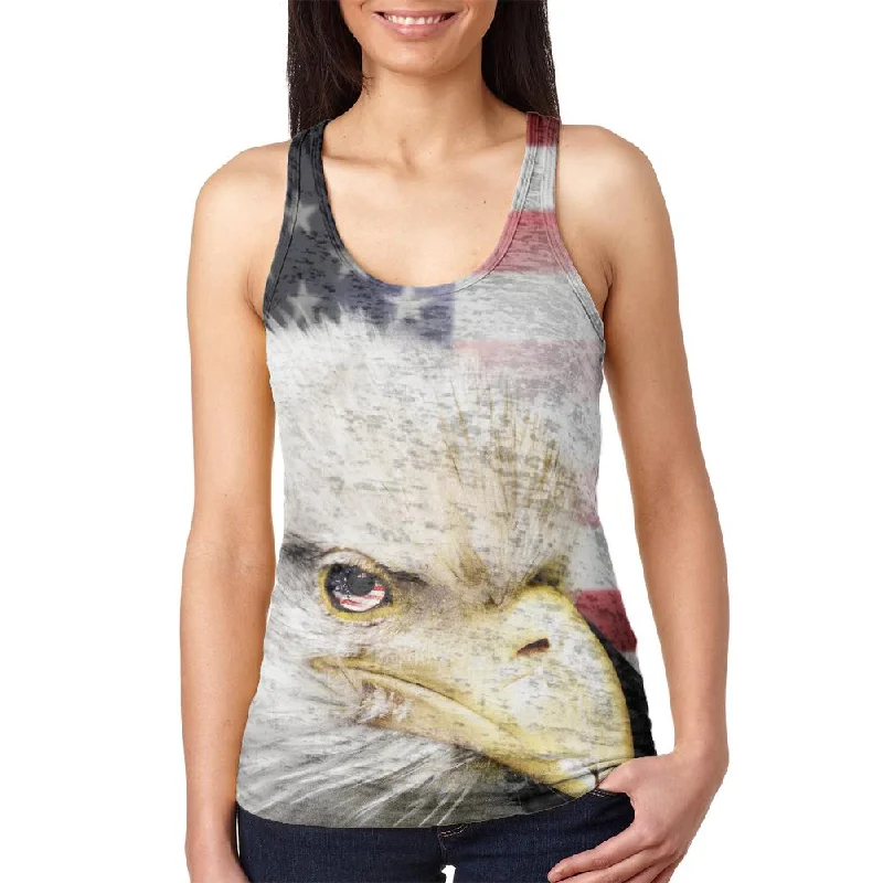 4th of July American Bald Eagle Eye Flag Juniors Burnout Racerback Tank Top crossback tank top