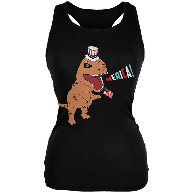 4th Of July Merica Patriotic T-Rex Dinosaur Juniors Soft Tank Top scoop neck tank