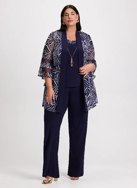 Sheer Jacket, Top & Pants Set Print Jacket Jacquard Jacket Embroidered Jacket