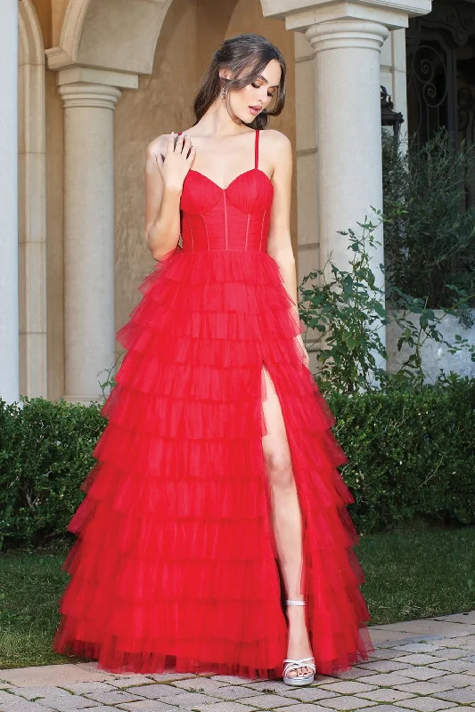 Adora 3209 Long Prom Layered Slit Formal Dress