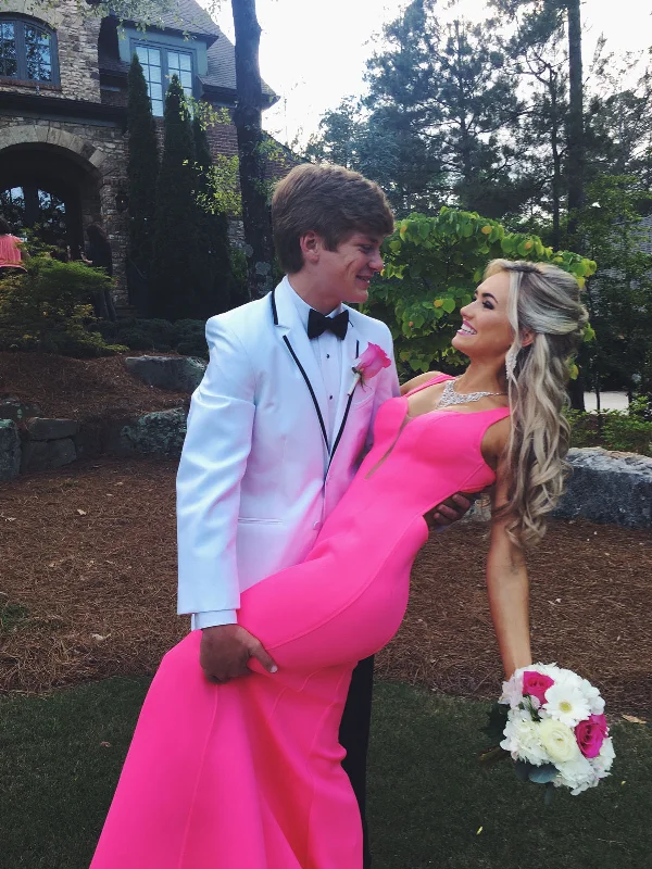 Pink Sweetheart Neck Open Back Mermaid Prom Dresses, Pink Mermaid Formal Evening Dresses