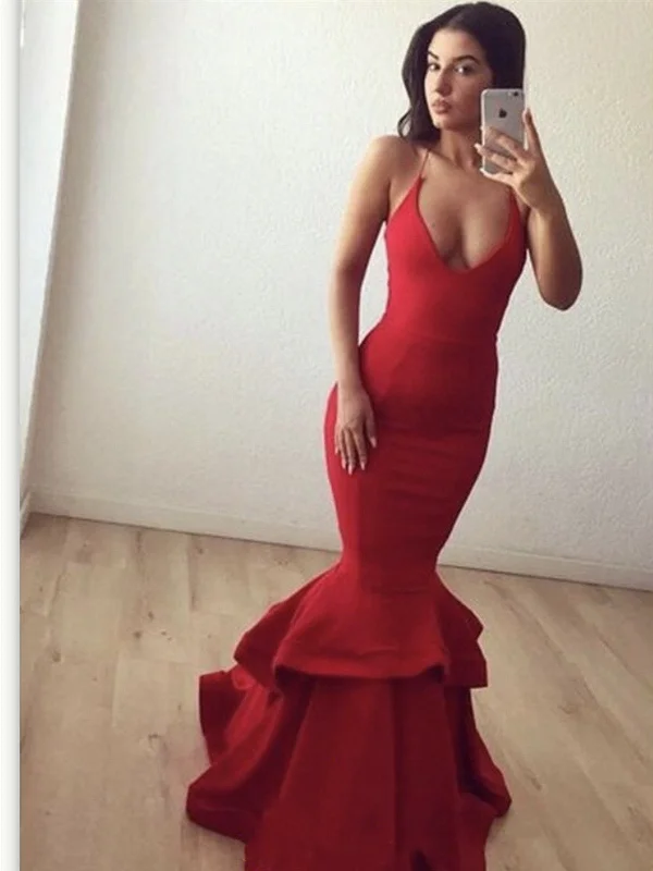 Custom Made Red Mermaid Prom Dresses, Red Mermaid Formal Graduation Evening Dresses