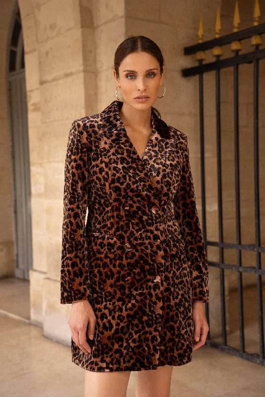 European Collection Waist Leopard Velvet Dress Jacket Tailored Jacket Straight Jacket A-Line Jacket European Collection Waist Leopard Velvet Dress Jacket Tailored Jacket Straight Jacket A-Line Jacket
