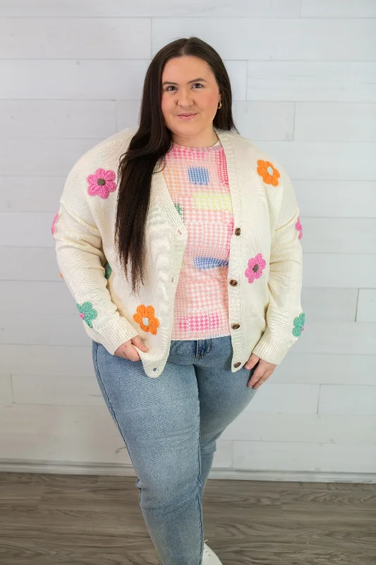 J.nna Flower Embroidered Knit Button Up Down Cardigan-Off White Fleece Fabric Down Fabric Feather Fabric J.nna Flower Embroidered Knit Button Up Down Cardigan-Off White Fleece Fabric Down Fabric Feather Fabric