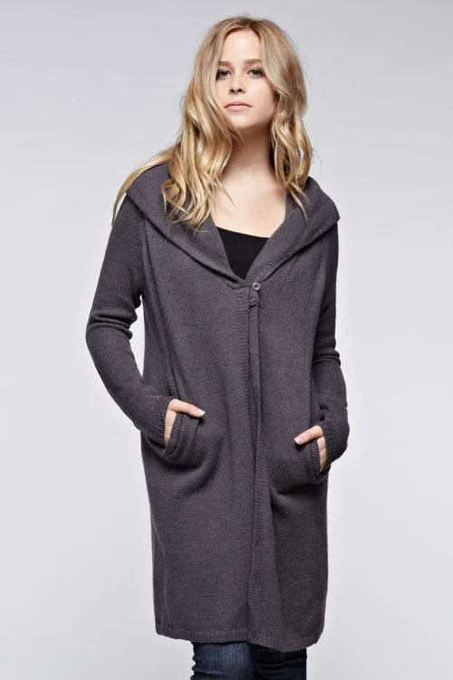 Long Cardigan With Wooden Button Polka Dot Checkered Tartan