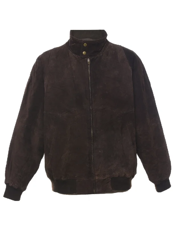 Dark Brown Suede Jacket - L Fleece Fabric Down Fabric Feather Fabric