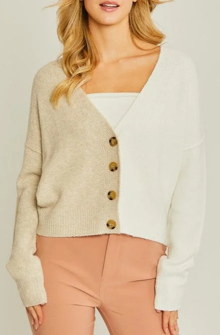 Split Color Block Cardigan Thin Thick Dense