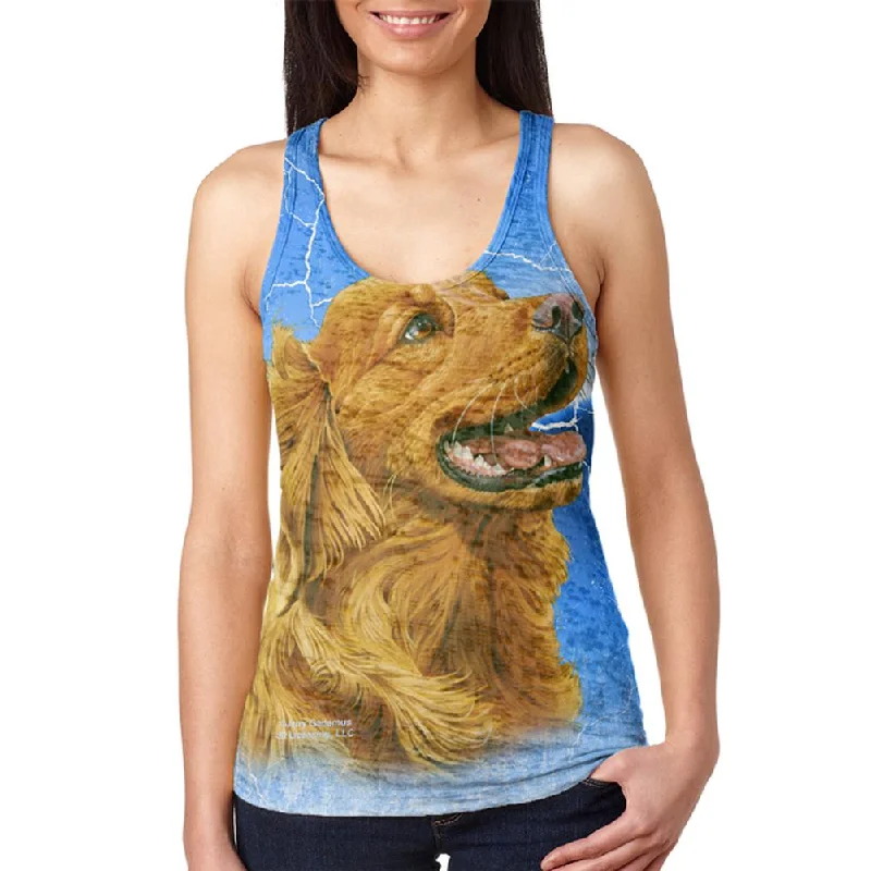 Golden Retriever Live Forever Juniors Burnout Racerback Tank Top lavender tank top