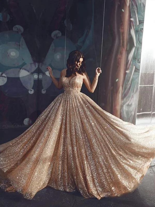 Sweetheart Neck Spaghetti Straps Gold Sequins Prom Dresses, Golden Formal Dresses, Graduation Dresses Sweetheart Neck Spaghetti Straps Gold Sequins Prom Dresses, Golden Formal Dresses, Graduation Dresses