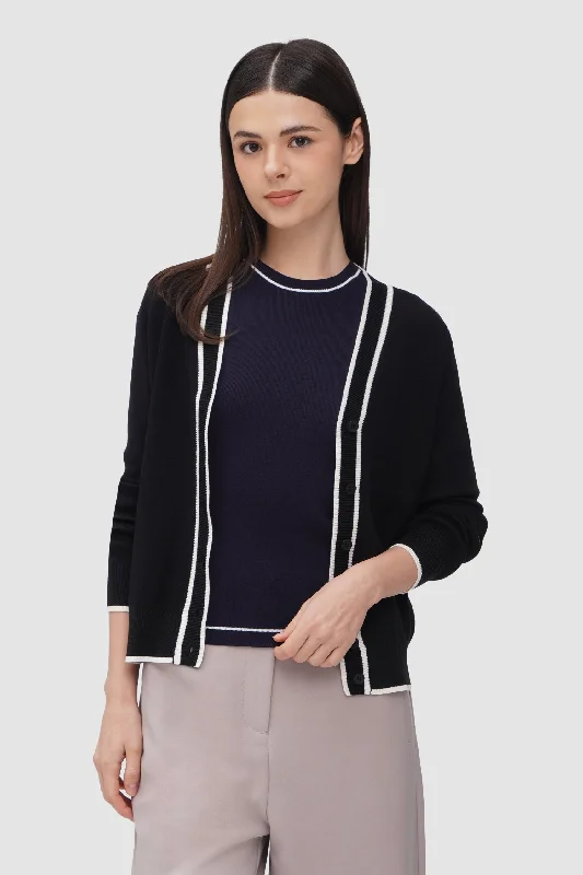 Cardigan With Contrast Piping Oversized Loose Flowy