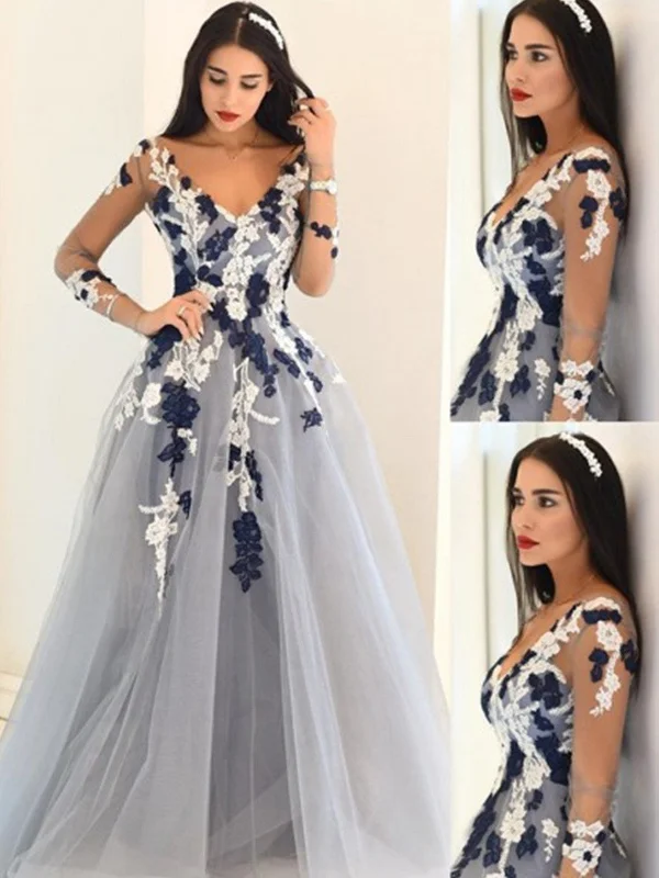 Gray Long Sleeves Long Lace Prom Dresses, Long Sleeves Lace Formal Graduation Evening Dresses Gray Long Sleeves Long Lace Prom Dresses, Long Sleeves Lace Formal Graduation Evening Dresses