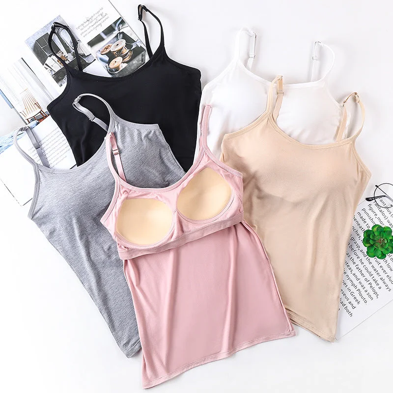 Sexy Built in Bra Comfort Summer Tank Tops low neck tank