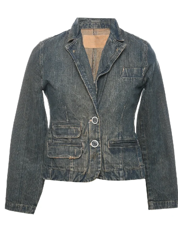 Button Front Denim Jacket - M Faux Fur Jacket Real Fur Jacket Shearling Jacket