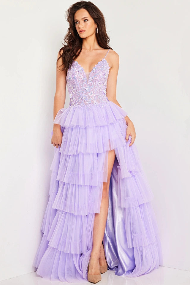 Jovani 37190 Long Prom Dress A-Line Sequin Plunging Neckline Layered Over Skirt High Slit Formal Pageant Gown Jovani 37190 Long Prom Dress A-Line Sequin Plunging Neckline Layered Over Skirt High Slit Formal Pageant Gown