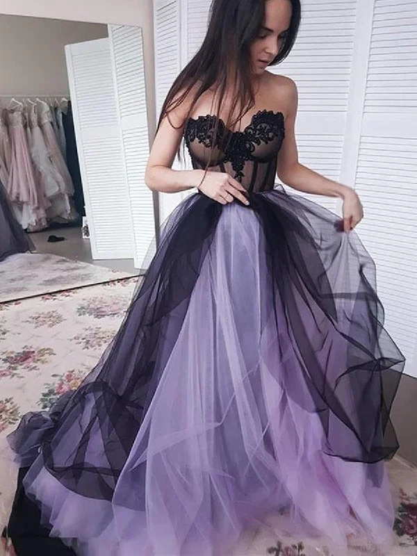 Custom Made Sweetheart Neck Black and Purple Tulle Prom Dresses, Black and Purple Formal Dresses Custom Made Sweetheart Neck Black and Purple Tulle Prom Dresses, Black and Purple Formal Dresses