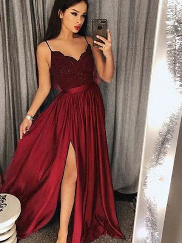 Custom Made A Line V Neck Burgundy Lace Prom Dresses, Burgundy Lace Formal Dresses, Evening Dresses Custom Made A Line V Neck Burgundy Lace Prom Dresses, Burgundy Lace Formal Dresses, Evening Dresses