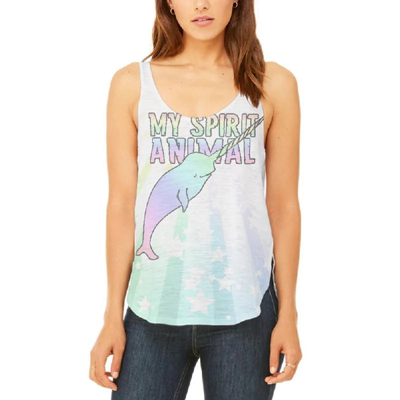 My Spirit Animal Narwhal Unicorn Of The Sea Pastel Juniors Flowy Side Slit Tank Top flowy tank top
