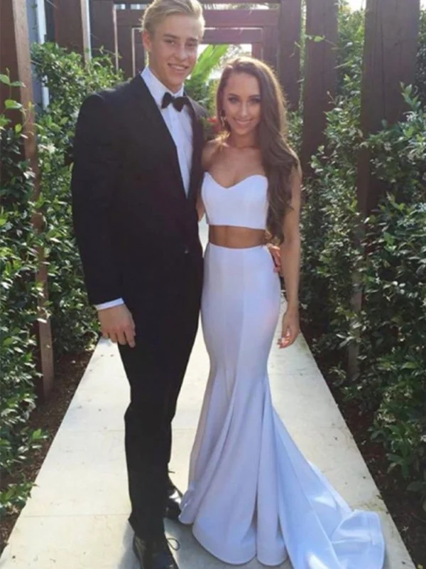 White Sweetheart Neck 2 Pieces Mermaid Prom Dresses, White Mermaid Formal Graduation Evening Dresses White Sweetheart Neck 2 Pieces Mermaid Prom Dresses, White Mermaid Formal Graduation Evening Dresses