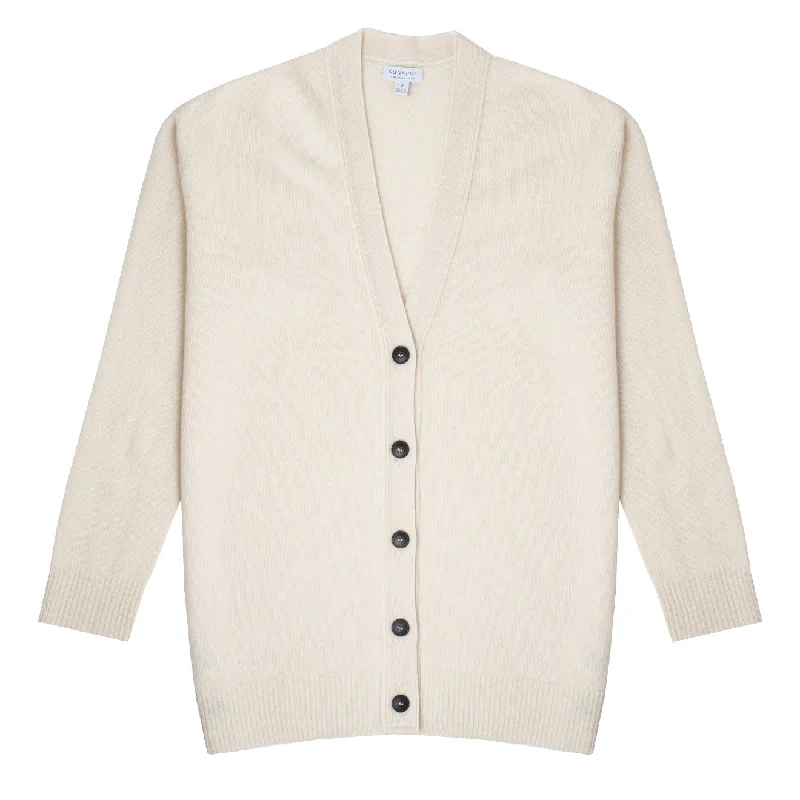 Sunspel Womens Lambswool Cardigan Ecru Real Fur Shearling Chenille