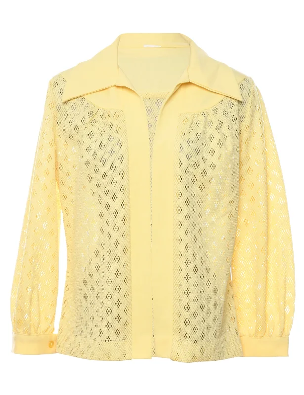 1970s Yellow Dagger Collar Crochet Jacket - L Wool Jacket Cashmere Jacket Tweed Jacket 1970s Yellow Dagger Collar Crochet Jacket - L Wool Jacket Cashmere Jacket Tweed Jacket