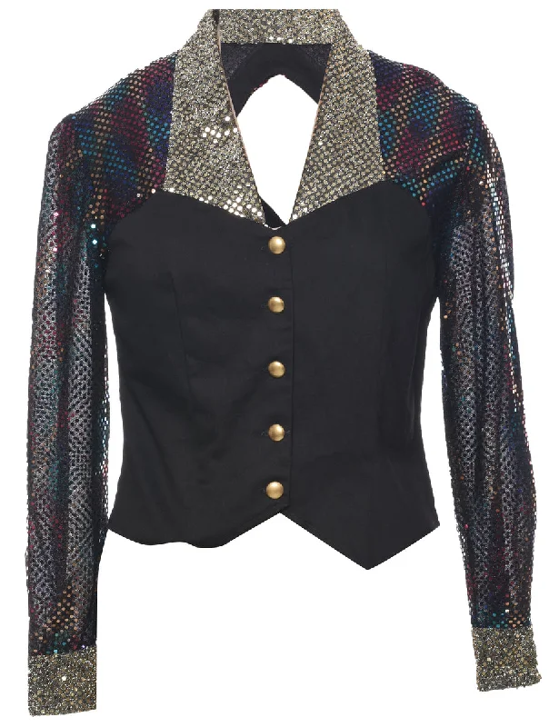 Lurex Thread Pattern Evening Jacket - M One-Shoulder Jacket Off-the-Shoulder Jacket Asymmetrical Jacket