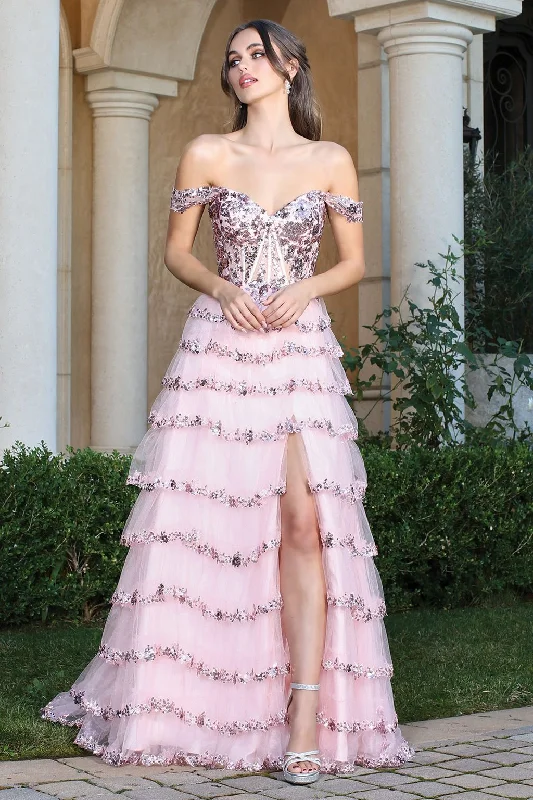 Adora 3213 A Line Sequin Long Formal Prom Dress