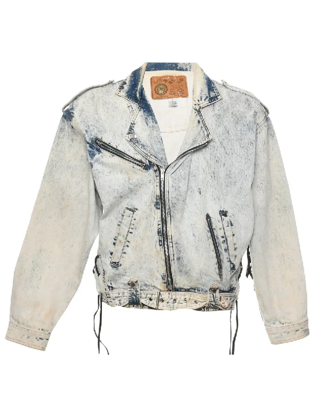 Biker Style Denim Jacket - L Mesh Jacket Canvas Jacket Denim Jacket