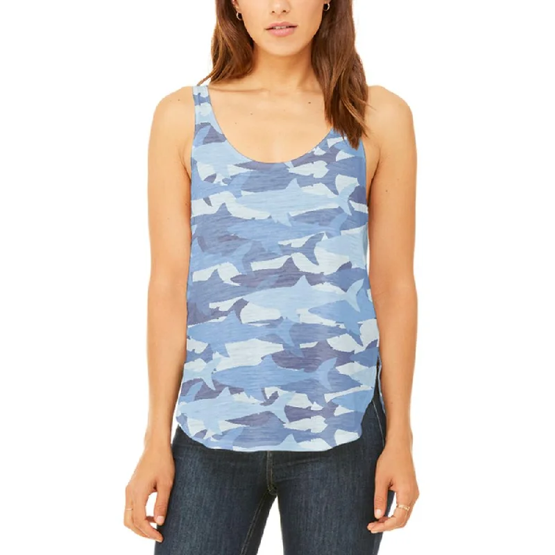 Great White Shark Camo Juniors Flowy Side Slit Tank Top cozy tank top