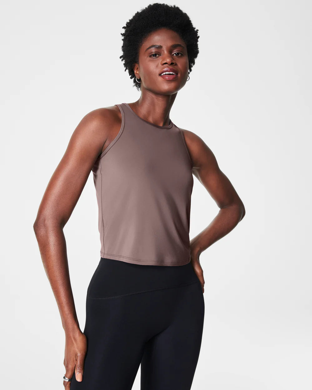 Butter Keyhole Tank Smoke - SPANX floral tank top