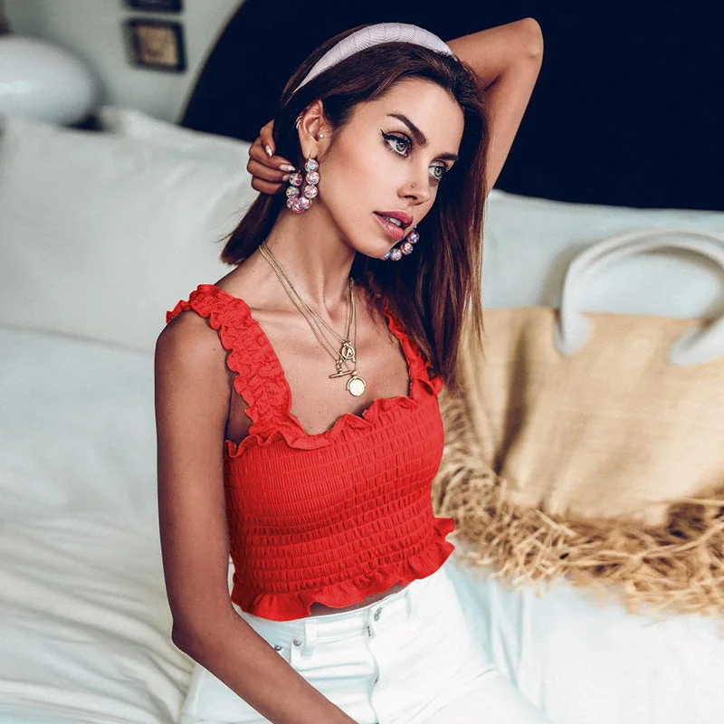 Summer Red Elastic Women Tank Tops vintage tank top
