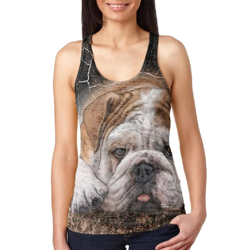 English Bulldog Live Forever Juniors Burnout Racerback Tank Top metallic tank top