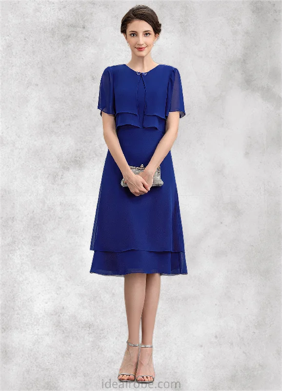 Grace A-Line Scoop Neck Knee-Length Chiffon Mother of the Bride Dress With Cascading Ruffles STK126P0014813 Grace A-Line Scoop Neck Knee-Length Chiffon Mother of the Bride Dress With Cascading Ruffles STK126P0014813