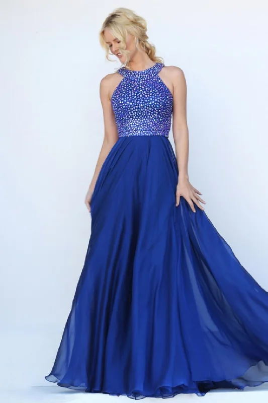 Scoop Prom Dresses Chiffon With Beading A Line Sweep Train