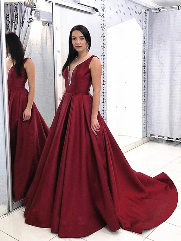 Burgundy V Neck Open Back Prom Dress with Train, Burgundy Open Back Formal Evening Dresses Burgundy V Neck Open Back Prom Dress with Train, Burgundy Open Back Formal Evening Dresses