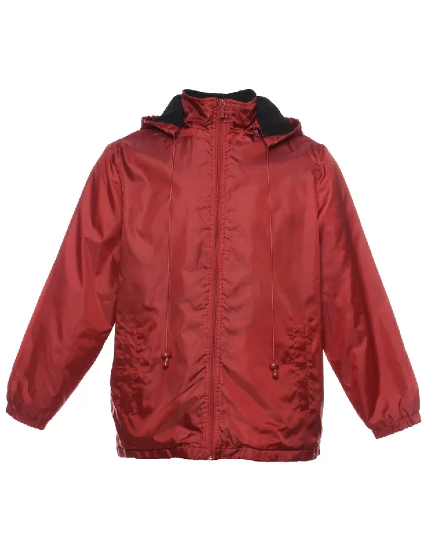 Maroon Zip-Front Nylon Jacket  - L Knit Jacket Woven Jacket Fleece Jacket